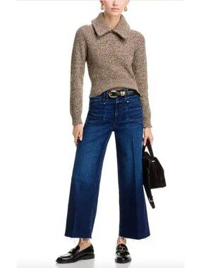 Paige Anessa Ankle Wide Leg Jeans Size 34 in Praline Raw Hem